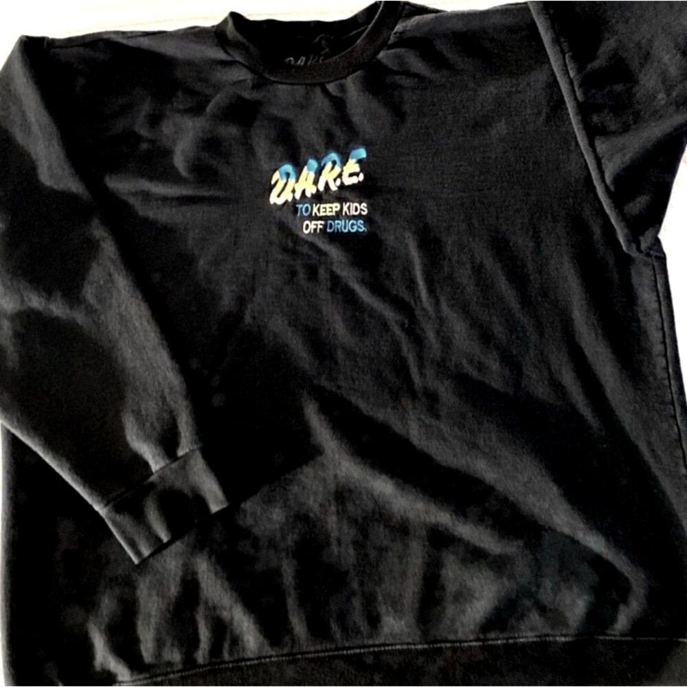 Vintage 90s DARE To Keep Kids Off Drugs NEON Sweatshirt XL - Picture 2 of 4